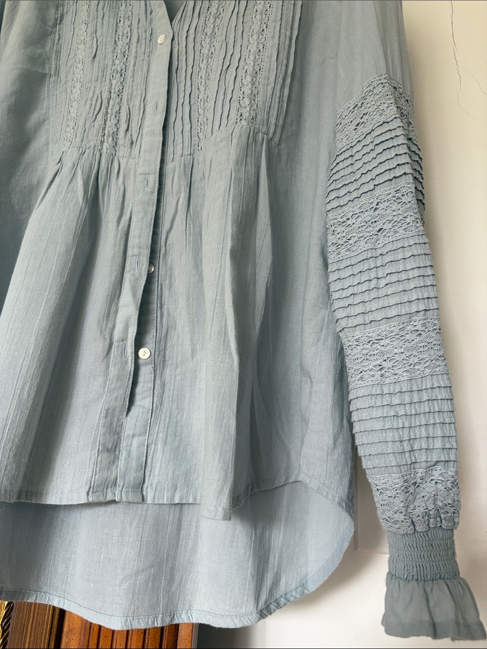 Sundance Luella Victorian Long Sleeve Button Down Top Size M Light Blue Bohemian - Picture 4 of 14